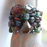 SOLD to J Faceted Tourmaline Cuff and Bracelet Set with Amazing Array of Tourmaline Gemstones and Distressed Leather 
