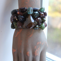 SOLD to J Faceted Tourmaline Cuff and Bracelet Set with Amazing Array of Tourmaline Gemstones and Distressed Leather 