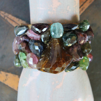 SOLD to J Faceted Tourmaline Cuff and Bracelet Set with Amazing Array of Tourmaline Gemstones and Distressed Leather 
