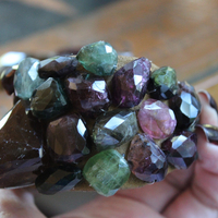 SOLD to J Faceted Tourmaline Cuff and Bracelet Set with Amazing Array of Tourmaline Gemstones and Distressed Leather 
