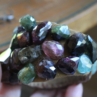 SOLD to J Faceted Tourmaline Cuff and Bracelet Set with Amazing Array of Tourmaline Gemstones and Distressed Leather 
