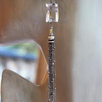 NEW! OOAK Antique Step Faceted Rock Crystal & Pave Natural Diamond Post Earrings with Sterling Tassels