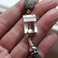 NEW! OOAK Antique Step Faceted Rock Crystal & Pave Natural Diamond Post Earrings with Sterling Tassels