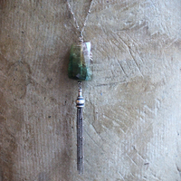 SOLD TO D Checkerboard Faceted Barrel Cut Bi-Color Tourmaline Necklace with Sterling Bead Point Chain Tassel & Chain