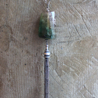 SOLD TO D Checkerboard Faceted Barrel Cut Bi-Color Tourmaline Necklace with Sterling Bead Point Chain Tassel & Chain