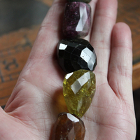 Reserved for D Faceted Tourmaline Cuff Bracelet Set with Super Rare Faceted Canary Yellow & Multiple Checkerboard Faceted Tourmaline Stones , Butter Soft Premium Black Suede Leather