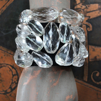 NEW! Faceted Rock Quartz Crystal Cuff Bracelet Set with Highly Faceted Stones, Premium Black Leather and Sterling Clasp