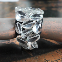 NEW! Faceted Rock Quartz Crystal Cuff Bracelet Set with Highly Faceted Stones, Premium Black Leather and Sterling Clasp