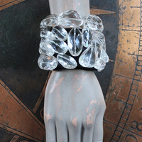 NEW! Faceted Rock Quartz Crystal Cuff Bracelet Set with Highly Faceted Stones, Premium Black Leather and Sterling Clasp