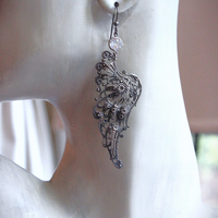NEW! You Have Wings Earrings with Antique Intricate Sterling Wings,Antique Bezel Set Faceted Crystal Connectors,Sterling Earring Hooks