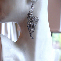 NEW! You Have Wings Earrings with Antique Intricate Sterling Wings,Antique Bezel Set Faceted Crystal Connectors,Sterling Earring Hooks