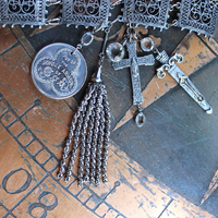 SOLD to L Put on the Whole Armor of God Bracelet w/Antique Etruscan Panels, Rare 1870 Henry Beecher Medal,Rare Antique Cut Steel Tassel, French Sword & Cross Medals & Bezel Set Crystals