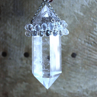 SOLD to J  AAA Faceted Rock Crystal Necklace Set with Double Terminated Rock Crystal Point,Tiny Faceted Rock Crystal Briolettes,Solid Sterling Chain