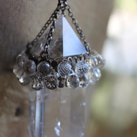 SOLD to J  AAA Faceted Rock Crystal Necklace Set with Double Terminated Rock Crystal Point,Tiny Faceted Rock Crystal Briolettes,Solid Sterling Chain