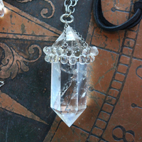 SOLD to J  AAA Faceted Rock Crystal Necklace Set with Double Terminated Rock Crystal Point,Tiny Faceted Rock Crystal Briolettes,Solid Sterling Chain