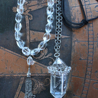 SOLD to J  AAA Faceted Rock Crystal Necklace Set with Double Terminated Rock Crystal Point,Tiny Faceted Rock Crystal Briolettes,Solid Sterling Chain
