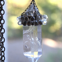 SOLD to J  AAA Faceted Rock Crystal Necklace Set with Double Terminated Rock Crystal Point,Tiny Faceted Rock Crystal Briolettes,Solid Sterling Chain