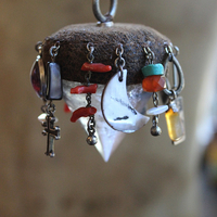 Cosmic Journey Necklace with Amazing Pyramid Rock Crystal Point, Distressed Leather Cap, Multiple Unique Dangles