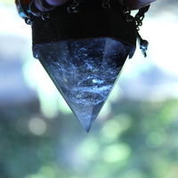 Cosmic Journey Necklace with Amazing Pyramid Rock Crystal Point, Distressed Leather Cap, Multiple Unique Dangles