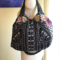 Long Retired Black Velvet Embroidered JWLA Johnny Was Bag