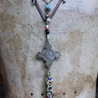 Work, Honesty, Devotion, Purity Necklace & Bracelet Set w/Amazing 1899 Sacred Heart 4 Way Cross,Antique Seed Bead Connectors,4 Sterling Crosses++