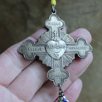 Work, Honesty, Devotion, Purity Necklace & Bracelet Set w/Amazing 1899 Sacred Heart 4 Way Cross,Antique Seed Bead Connectors,4 Sterling Crosses++