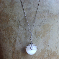 SOLD to J There is no Darkness Necklace with Polished Selenite Orb, Unique Antique Bezel Set Paste Cap, Bezel Set Oval Faceted Crystal Drops, Sterling Chain