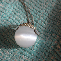 SOLD to J There is no Darkness Necklace with Polished Selenite Orb, Unique Antique Bezel Set Paste Cap, Bezel Set Oval Faceted Crystal Drops, Sterling Chain