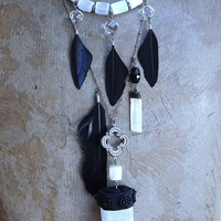 NEW! The Raven and the Moon Necklace Set w/Hand Polished Selenite Beads,Antique Faceted Rock Crystal Pools of Light Connectors