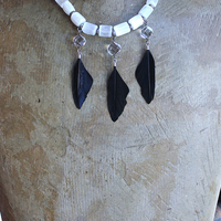 NEW! The Raven and the Moon Necklace Set w/Hand Polished Selenite Beads,Antique Faceted Rock Crystal Pools of Light Connectors