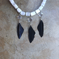 NEW! The Raven and the Moon Necklace Set w/Hand Polished Selenite Beads,Antique Faceted Rock Crystal Pools of Light Connectors