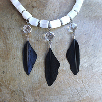 NEW! The Raven and the Moon Necklace Set w/Hand Polished Selenite Beads,Antique Faceted Rock Crystal Pools of Light Connectors