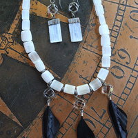 NEW! The Raven and the Moon Necklace Set w/Hand Polished Selenite Beads,Antique Faceted Rock Crystal Pools of Light Connectors
