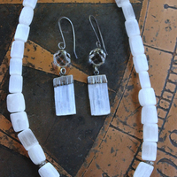 NEW! The Raven and the Moon Necklace Set w/Hand Polished Selenite Beads,Antique Faceted Rock Crystal Pools of Light Connectors