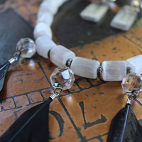 NEW! The Raven and the Moon Necklace Set w/Hand Polished Selenite Beads,Antique Faceted Rock Crystal Pools of Light Connectors