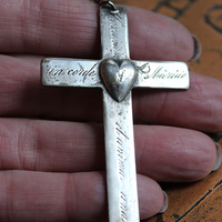 One Heart One Soul Necklace with Antique French Engraved Sacred Heart Cross,Antique Silver W & D Mesh Scarf,Bezel Oval Crystals & More!