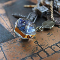 Cosmic Religion Necklace with Galaxy Cabochon Connectors, Orgonite Drops,Multiple Antique Religion Medals,Scroll Vessel