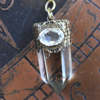 It is a Dawn Necklace w/Antique Gold Mesh Capped Light Citrine Quartz Point,Antique Faceted Rock Crystal Stone & Finding, Faceted Citrine & Clear Rock Quartz Briolletes