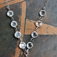 The 5 Tenets Necklace with Rare Sterling Sacred Heart "Love, Pray, Give, Work, Learn" Cross, Faceted Prong & Cup Set Crystals,Sterling Chain & Tassel