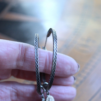 Unique Sterling 1 1/2 inch Hoop Earrings w/Engraved Hatch Design, Removable Tiny Antique Marian Medals & Sterling Bar Link Drop