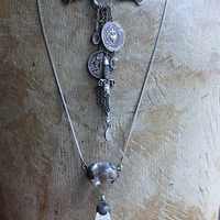Be a Light Necklace with Unusual Antique Victorian Sterling Capped Clear Rock Quartz Findings, Sterling Capped Antique French Braided Real Metal Trim Chain