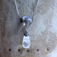 Be a Light Necklace with Unusual Antique Victorian Sterling Capped Clear Rock Quartz Findings, Sterling Capped Antique French Braided Real Metal Trim Chain