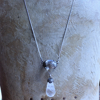 Be a Light Necklace with Unusual Antique Victorian Sterling Capped Clear Rock Quartz Findings, Sterling Capped Antique French Braided Real Metal Trim Chain