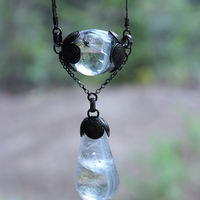 Be a Light Necklace with Unusual Antique Victorian Sterling Capped Clear Rock Quartz Findings, Sterling Capped Antique French Braided Real Metal Trim Chain