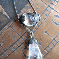 Be a Light Necklace with Unusual Antique Victorian Sterling Capped Clear Rock Quartz Findings, Sterling Capped Antique French Braided Real Metal Trim Chain