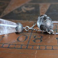 Be a Light Necklace with Unusual Antique Victorian Sterling Capped Clear Rock Quartz Findings, Sterling Capped Antique French Braided Real Metal Trim Chain