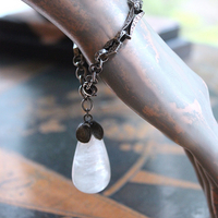 Be a Light Bracelet with Antique Victorian Sterling Capped Clear Rock Quartz Tear Drop and Antique Sterling Embossed Links