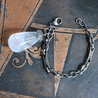 Be a Light Bracelet with Antique Victorian Sterling Capped Clear Rock Quartz Tear Drop and Antique Sterling Embossed Links