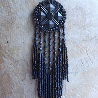 The Sorrow Necklace and Earring Set w/Antique Mourning Pendant,Antique French Engraved Crosses,Sterling Rose Capped Silk Tassels