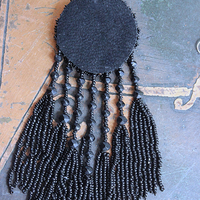 The Sorrow Necklace and Earring Set w/Antique Mourning Pendant,Antique French Engraved Crosses,Sterling Rose Capped Silk Tassels